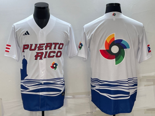 Men's Puerto Rico Baseball 2023 White World Baseball Big Logo With Patch Classic Replica