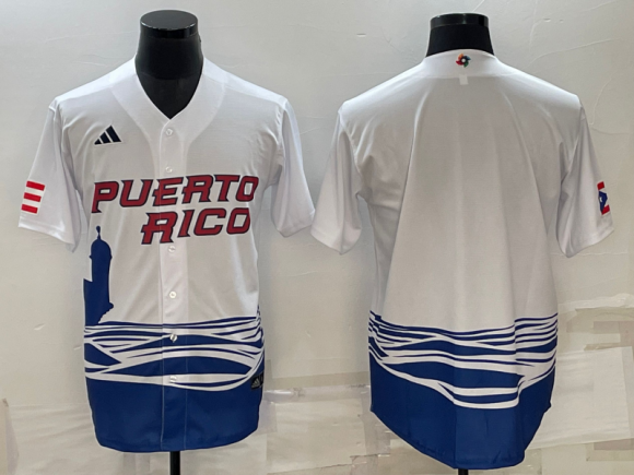 Men's Puerto Rico Baseball Blank 2023 White World Baseball Classic Replica Stitched Jersey
