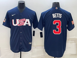 Men's USA Baseball #3 Mookie Betts 2023 Navy World Baseball Classic Replica Stitched Jersey