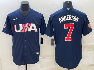 Men's USA Baseball #7 Tim Anderson 2023 Navy World Baseball Classic Replica Stitched