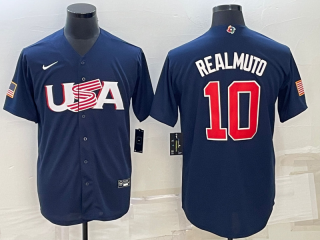 Men's USA Baseball #10 J.T. Realmuto 2023 Navy World Baseball Classic Replica Stitched