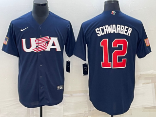 Men's USA Baseball #12 Kyle Schwarber 2023 Navy World Baseball Classic Replica Stitched