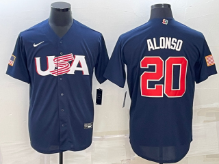 Men's USA Baseball #20 Pete Alonso 2023 Navy World Baseball Classic Replica Stitched