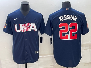 Men's USA Baseball #22 Clayton Kershaw 2023 Navy World Baseball Classic Replica Stitched