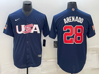 Men's USA Baseball #28 Nolan Arenado 2023 Navy World Baseball Classic Replica Stitched