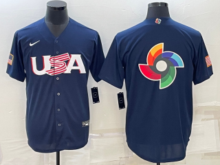 Men's USA Baseball 2023 Navy World Baseball Big Logo Classic Replica Stitched Jersey 2