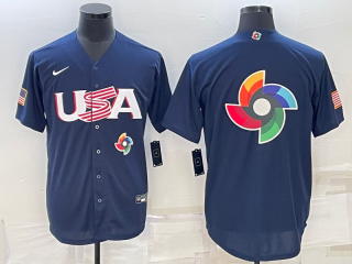 Men's USA Baseball 2023 Navy World Baseball Big Logo Classic Replica Stitched Jersey