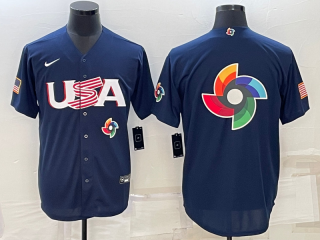 Men's USA Baseball 2023 Navy World Baseball Big Logo With Patch Classic Replica Stitched
