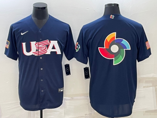 Men's USA Baseball Blank 2023 Navy World Baseball Big Logo With Patch Classic Replica