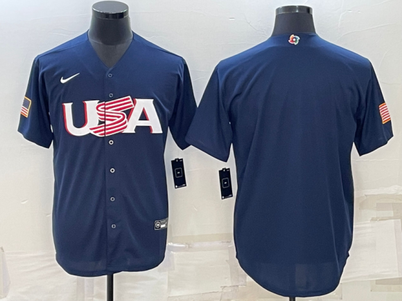 Men's USA Baseball Blank 2023 Navy World Baseball Classic Replica Stitched Jersey