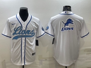 Detroit Lions White Team Big Logo With Patch Cool Base Stitched Baseball Jersey