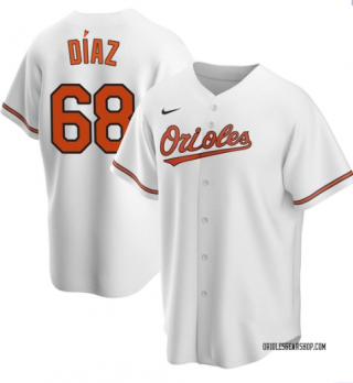 Men's Baltimore Orioles #68 Lewin Díaz White Cool Base Stitched Jersey