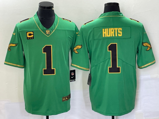 Philadelphia Eagles #1 Jalen Hurts Green Gold Vapor Limited With C Patch Stitched