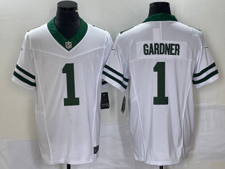 New York Jets #1 Ahmad Sauce Gardner White Throwback Player Stitched Game Jersey