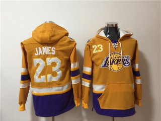Los Angeles Lakers #23 LeBron James Yellow Lace-Up Pullover Hoodie