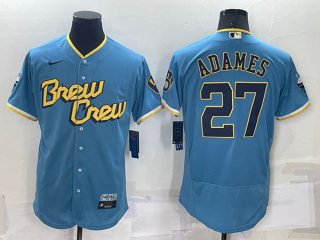Men's Milwaukee Brewers #27 Willy Adames 2022 Powder Blue City Connect Flex Base Stitched