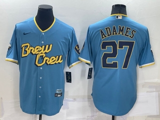 Men's Milwaukee Brewers #27 Willy Adames 2022 Powder Blue City Connect Cool Base Stitched