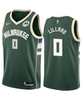 Milwaukee Bucks #0 Damian Lillard Green Icon Edition Stitched Basketball Jersey