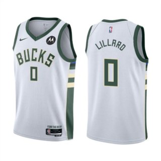 Milwaukee Bucks #0 Damian Lillard White Association Edition Stitched Basketball