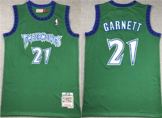 Minnesota Timberwolves #21 Kevin Garnett Green Throwback Stitched Jersey