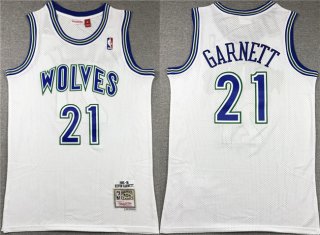 Minnesota Timberwolves #21 Kevin Garnett White Throwback Stitched Jersey
