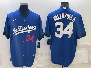 Men's Los Angeles Dodgers #34 Toro Valenzuela Royal City Connect Cool Base Stitched