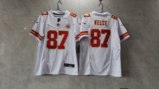 Kansas City Chiefs #15 Patrick Mahomes #87 white 2023 collar jersey