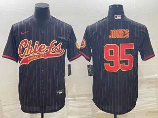 Kansas City Chiefs #95 Chris Jones Black With Patch Cool Base Stitched Baseball