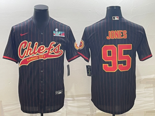 Kansas City Chiefs #95 Chris Jones Black With Super Bowl LVII Patch Cool Base
