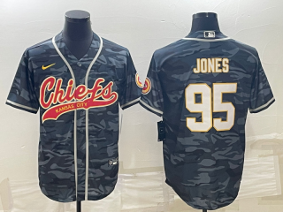 Kansas City Chiefs #95 Chris Jones Grey Camo With Patch Cool Base Stitched