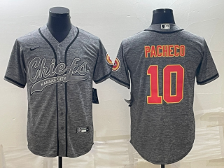 Kansas City Chiefs #10 Isiah Pacheco Grey With Patch Cool Base Stitched Baseball