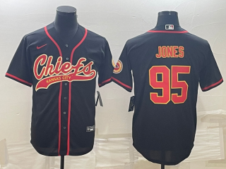 Kansas City Chiefs #95 Chris Jones Black With Patch Cool Base Stitched Baseball jersey
