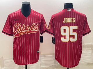 Kansas City Chiefs #95 Chris Jones Red With Patch Cool Base Stitched Baseball Jersey
