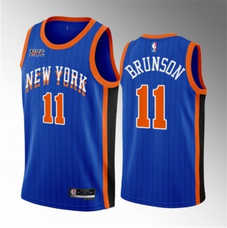 New Yok Knicks #11 Jalen Brunson Blue 2023-24 City Edition Stitched Basketball