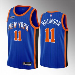 New Yok Knicks #11 Jalen Brunson Blue 2023-24 City Edition Stitched Basketball