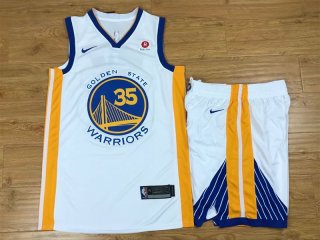 Warriors-35-Kevin-Durant-White-Nike-Swingman-Jersey(With-Shorts)