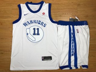 Warriors-11-Klay-Thompson-White-Fashion-Current-Player-Hardwood-Classics-Nike-Authentic-Jersey(With-Shorts)