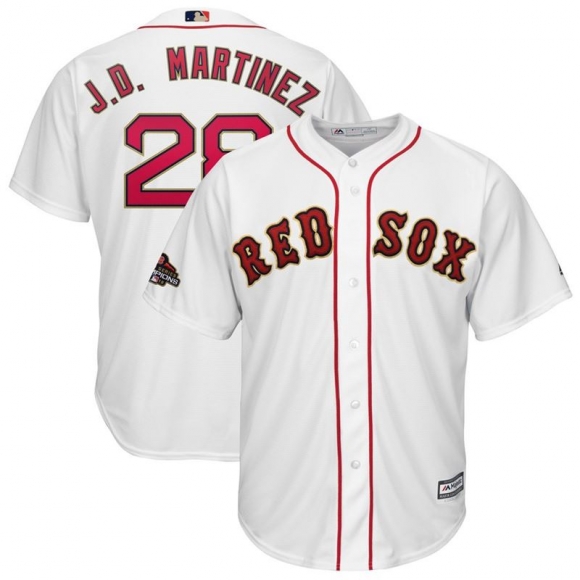 Red-Sox-28-J.D.-Martinez-White-Youth-2019-Gold-Program-Cool-Base-Jersey