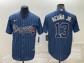 Men's Atlanta Braves #13 Ronald Acuña Jr. Navy Cool Base Stitched Baseball Jersey
