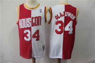 Rockets-34-Hakeem-Olajuwon-Red-White-Split-1993-94-Hardwood-Classics-Jersey