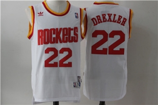 Houston Rockets 22 Clyde Drexler White Hardwood Classics Jersey