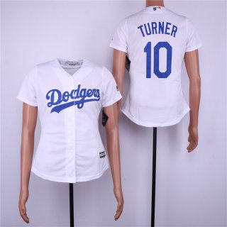 Dodgers-10-Justin-Turner-White-Women-Cool-Base-Jersey