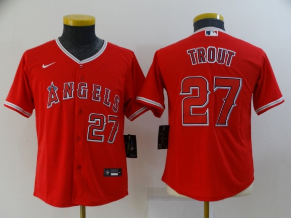 Los Angeles Angels #27 Mike Trout red youth jersey
