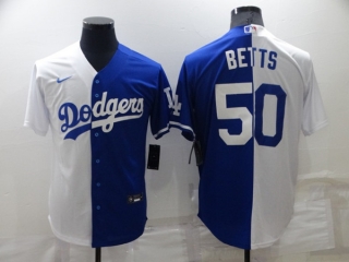 Men's Los Angeles Dodgers #50 Mookie Betts White Blue Split Cool Base Stitched Baseball 2