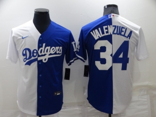Men's Los Angeles Dodgers #34 Toro Valenzuela White Blue Split Cool Base Stitched Baseball