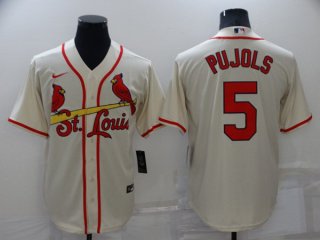 Men's St. Louis Cardinals #5 Albert Pujols Cream Cool Base Stitched Jersey