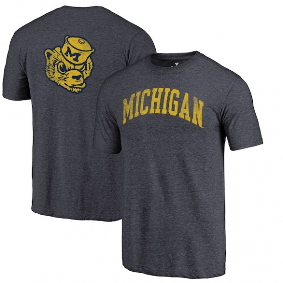 Michigan-Wolverines-Fanatics-Branded-Heathered-Navy-Vault-Two-Hit-Arch-T-Shirt