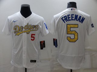 Men's Los Angeles Dodgers #5 Freddie Freeman White Gold Flex Base Stitched Jersey