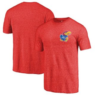 Kansas-Jayhawks-Fanatics-Branded-Red-Primary-Logo-Left-Chest-Distressed-Tri-Blend-T-Shirt