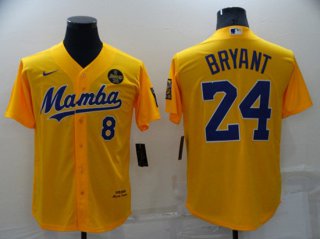 Men's Los Angeles Dodgers Front #8 Back #24 Kobe Bryant 'Mamba' Yellow Cool Base